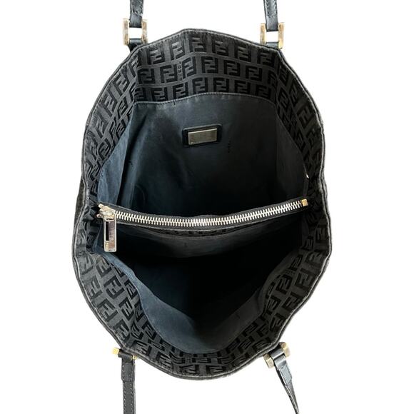 Fendi Women’s Vintage 2005 Zucchino FF Top Handle Canvas Black Silver Tote Purse - Picture 6 of 13